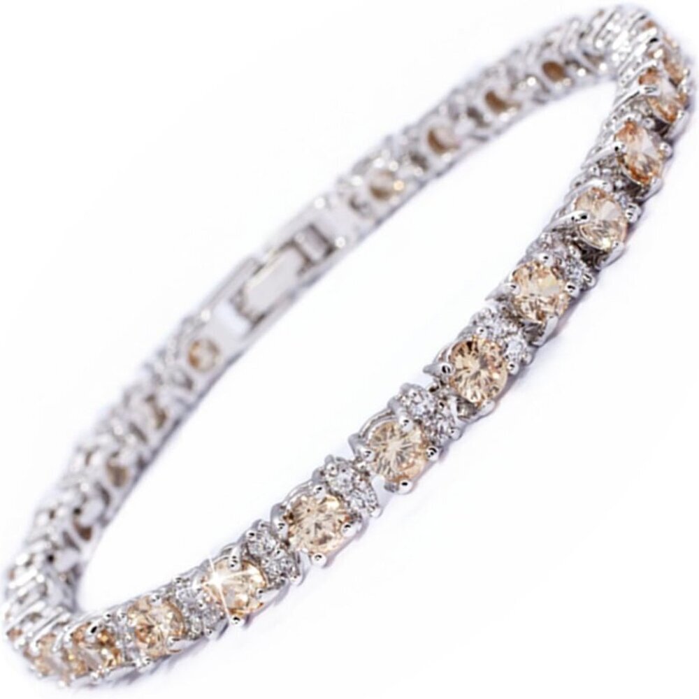 Round Multi-Color CZ Birthstone White Gold Plated Tennis Bracelet, 7"